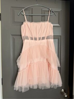 Blush Glittery Pink Tulle Mini Party Dress